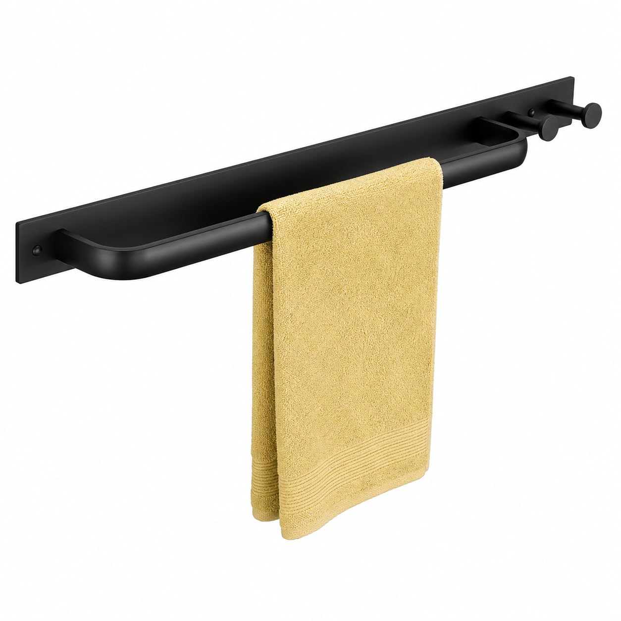 stainless steel towel holder for bathroom wall mounted | 304 grade rust proof towel rack with 2 hooks | matte black bathroom accessories