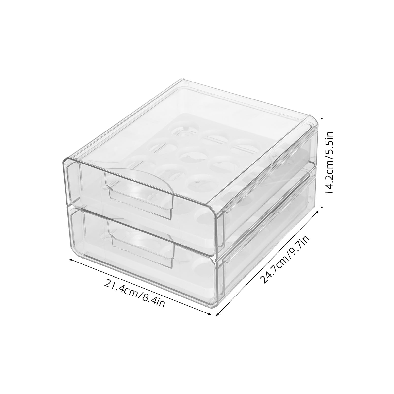 Huevera Transparente para Refrigerador de Plástico 2 Cajones, 32 Huevos | Doble Capa Orificios, Apilable y Deslizable, para Cocina y Frigorífico