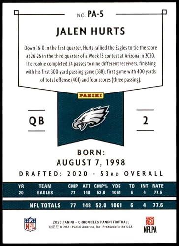 Miniatura 2 de Jalen Hurts Rookie Card 2020 Panini Chronicles Panini Green #PA-5