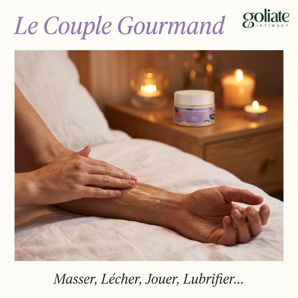 Goliate Huile de Massage Comestible et Lubrifiant Intime 2en1 Bio 50ml — Le Couple Gourmand, Certifié COSMOS ORGANIC par Ecocert, Végan, Fabriqué en France