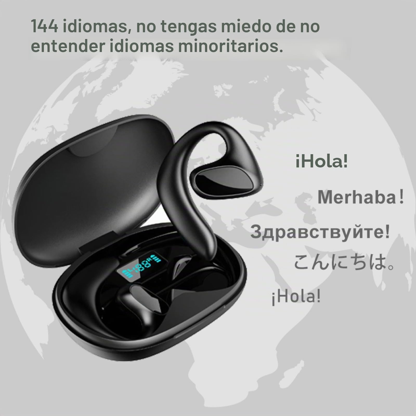 Meacode AI Translation Earbuds,Auriculares Traductores En Tiempo Real,144 Idiomas,traducción Simultánea,Ideales para Viajes,Negocios Y Estudios (Negro)