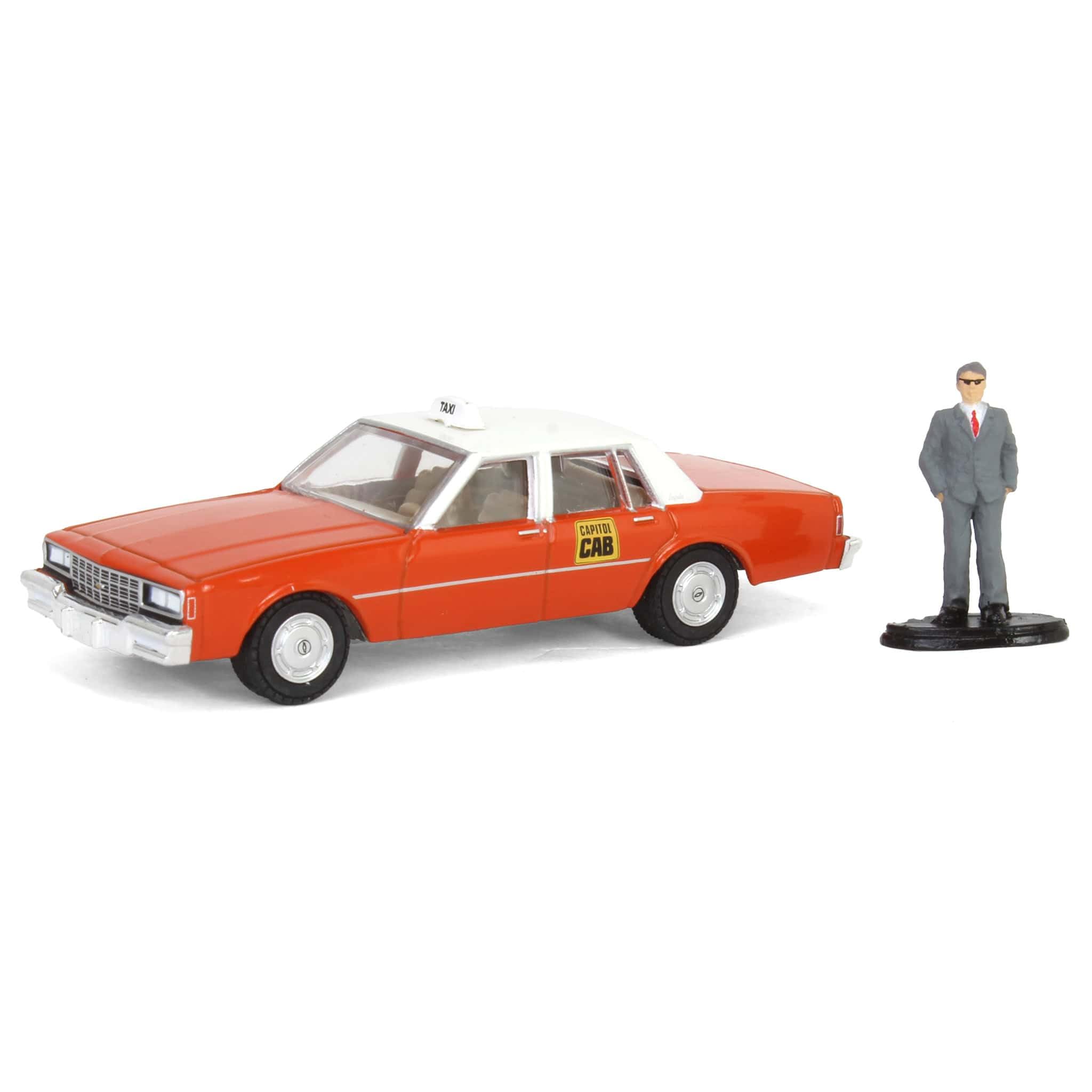 Greenlight 1/64 1981 Chevrolet Impala Capitol Cab Taxi with Man in Suit, Hobby Shop 97150-B