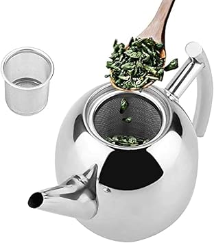 Tea Pot, Polished Stainless Steel Teapot with Lid/Removable Infuser Tea Filter, Tea Kettle for Home, Teapot for Loose Leaf and Tea Bags