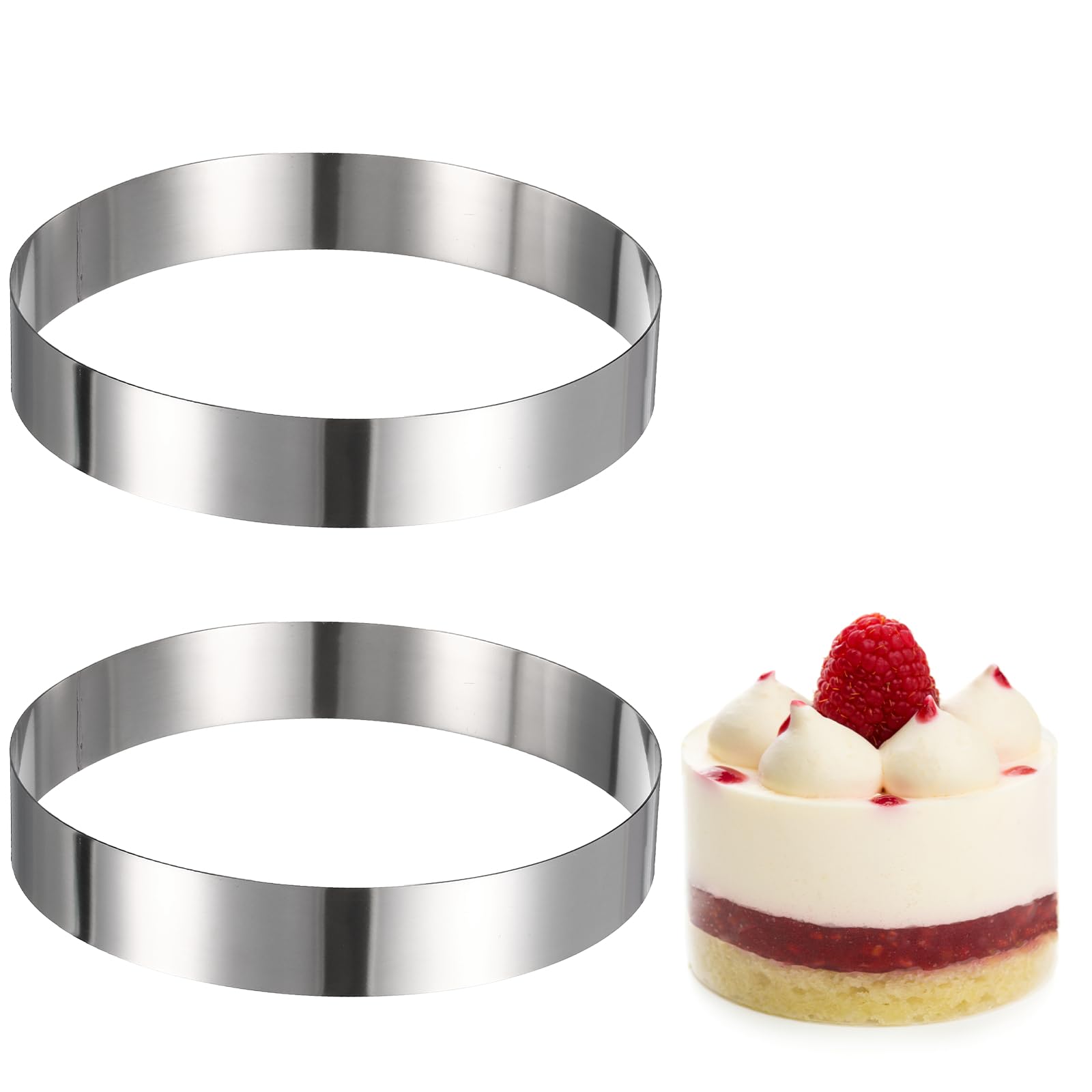sourcing map 2 anelli rotondi per torte, 23 cm x 4 cm, in acciaio inox, senza cuciture, per dessert, mousse, strumenti da forno per torte, palline di riso, sushi, pancake, mousse e pasticceria