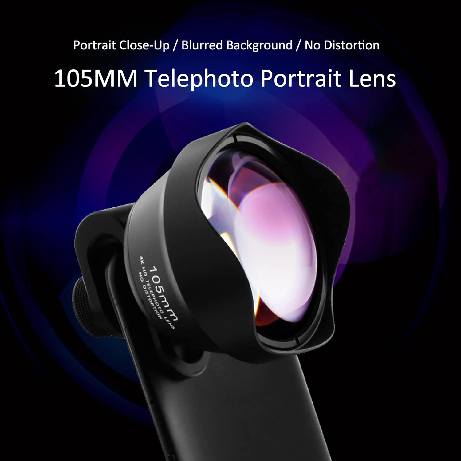 Hilitand 105MM Mobile Phone Lens,105mm 5X Magnification Phone Telephoto External Aspherical Portrait Close‑up Photography Lens, with Storage Bag,for Phone for iOS Pad