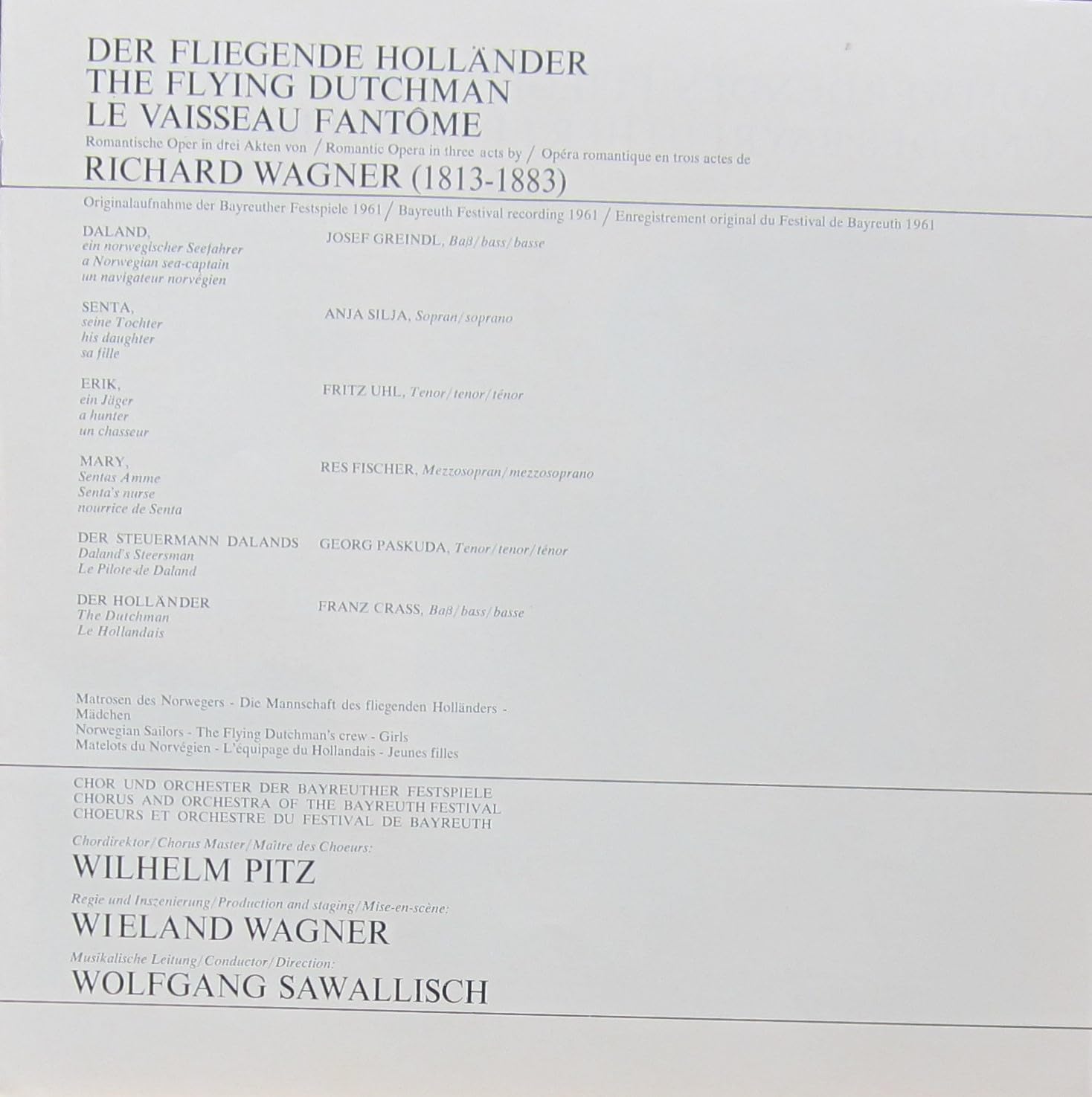 Wagner: Der fliegende Holländer / Tannhäuser / Parsifal (Originalaufnahmen der Bayreuther Festspiele) [Vinyl Schallplatte] [11 LP Box-Set]