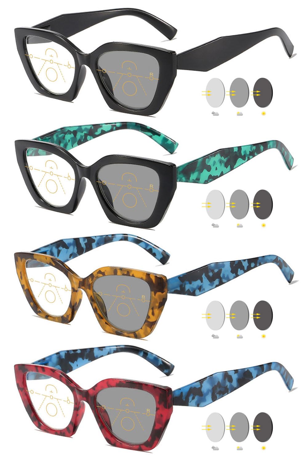 VEVESMUNDO Selbsttönend Lesebrillen Gleitsichtlesebrille Damen Schildpatt Progressive Gleitsichtbrille Multifokale Brillen für Nah und Fern