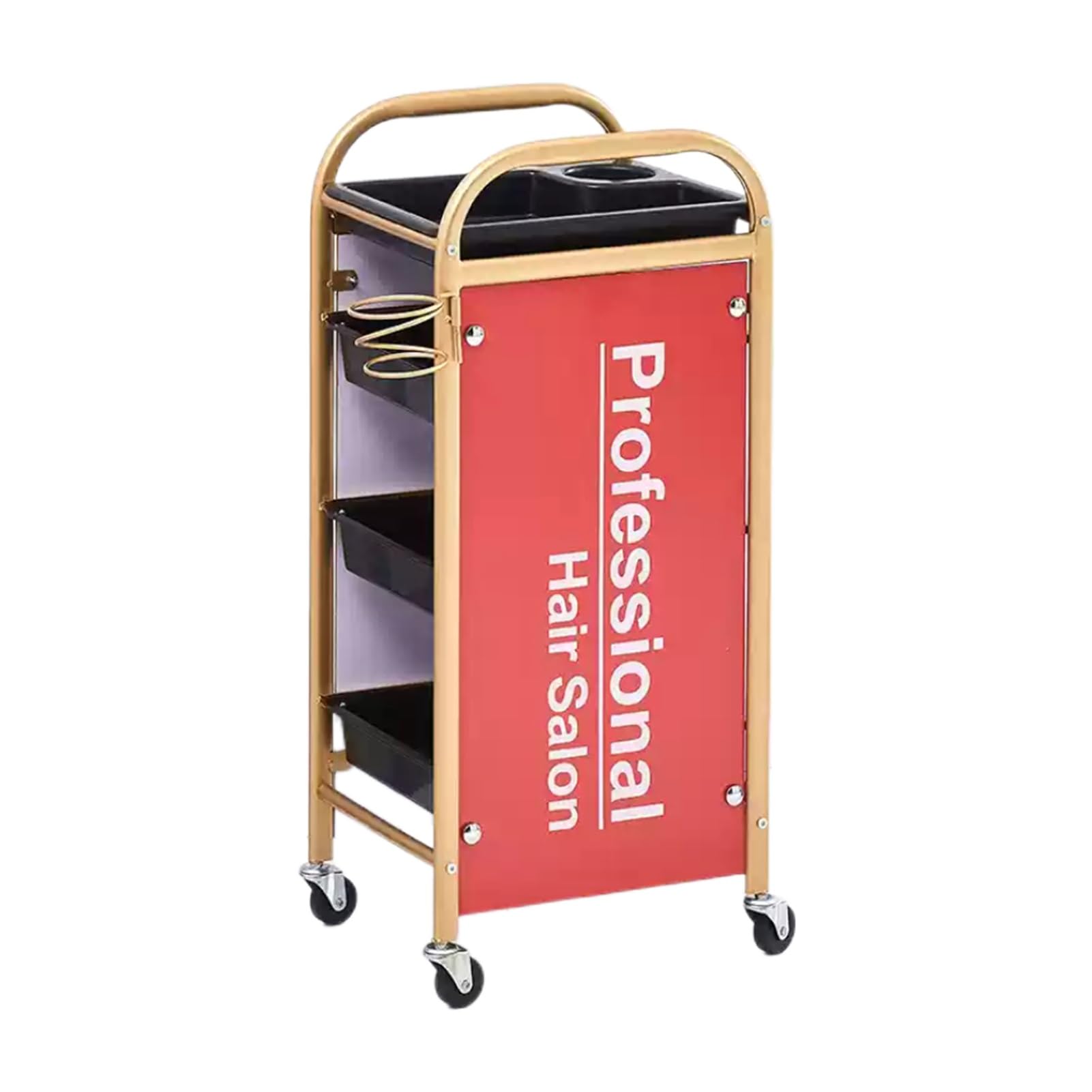 Barbershop Trolley Hairdressing Trolley Mobile Storage Cabinet Trolley with Workbench,with Drawer and 4 Casters,Side Metal Storage Ring Hair Styling Trolley,Barbershop Tool Organizer for Hairdressers(