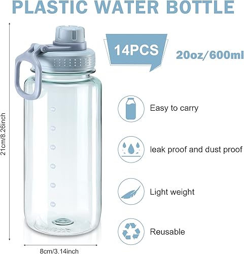 Miniatura 2 de 14 botellas de agua de plástico de 20 onzas a granel, para gimnasio, deportes, botellas de agua reutilizables para adultos y niños, con tapa a