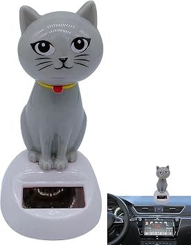Gray Cute Solar Powered Dancing Cat Doll Figure - Swinging Solar Ornaments, Cat Figurine Statue Swinging Car Dashboard Decoration Ornaments Dashboard Office Home Desk Decor,Learning and Education Tool
