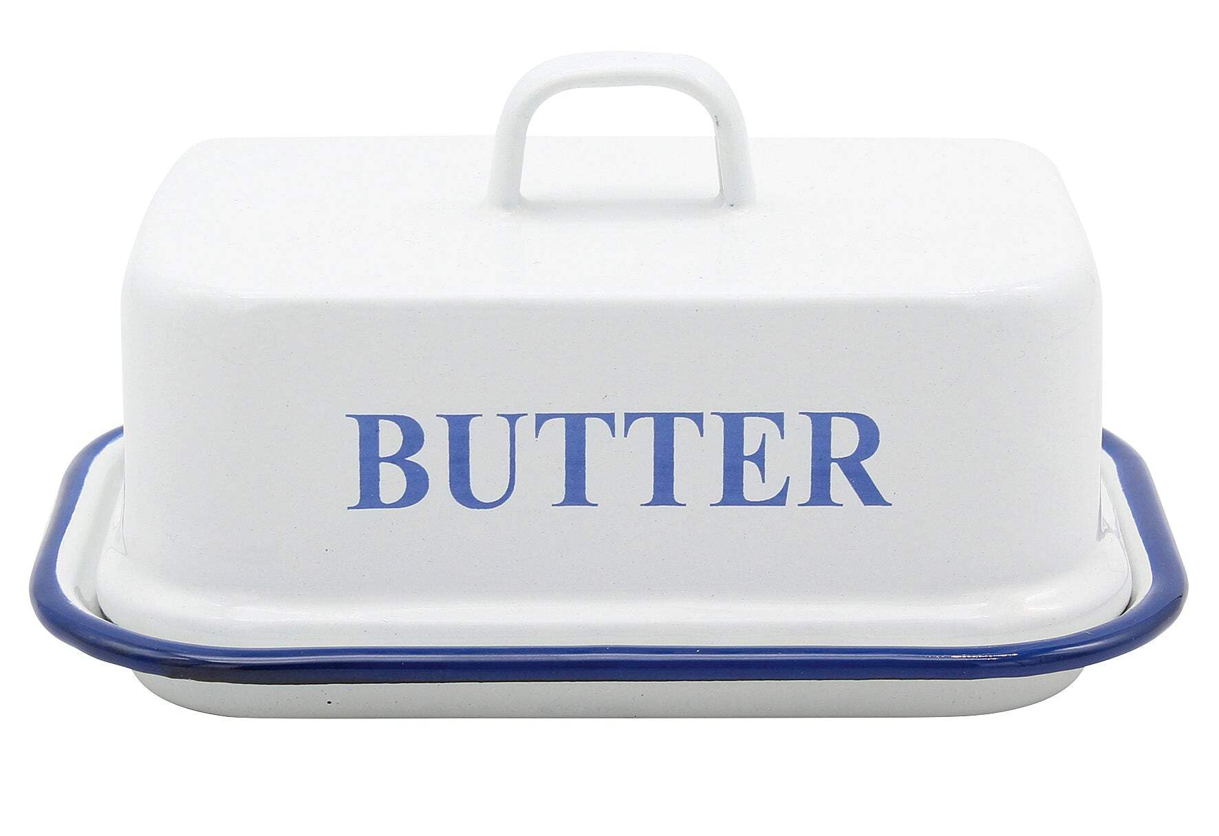 Karl Krüger 120252 Série Husum Beurrier émaillé Blanc avec bordure bleue 17 x 12 x 9 cm
