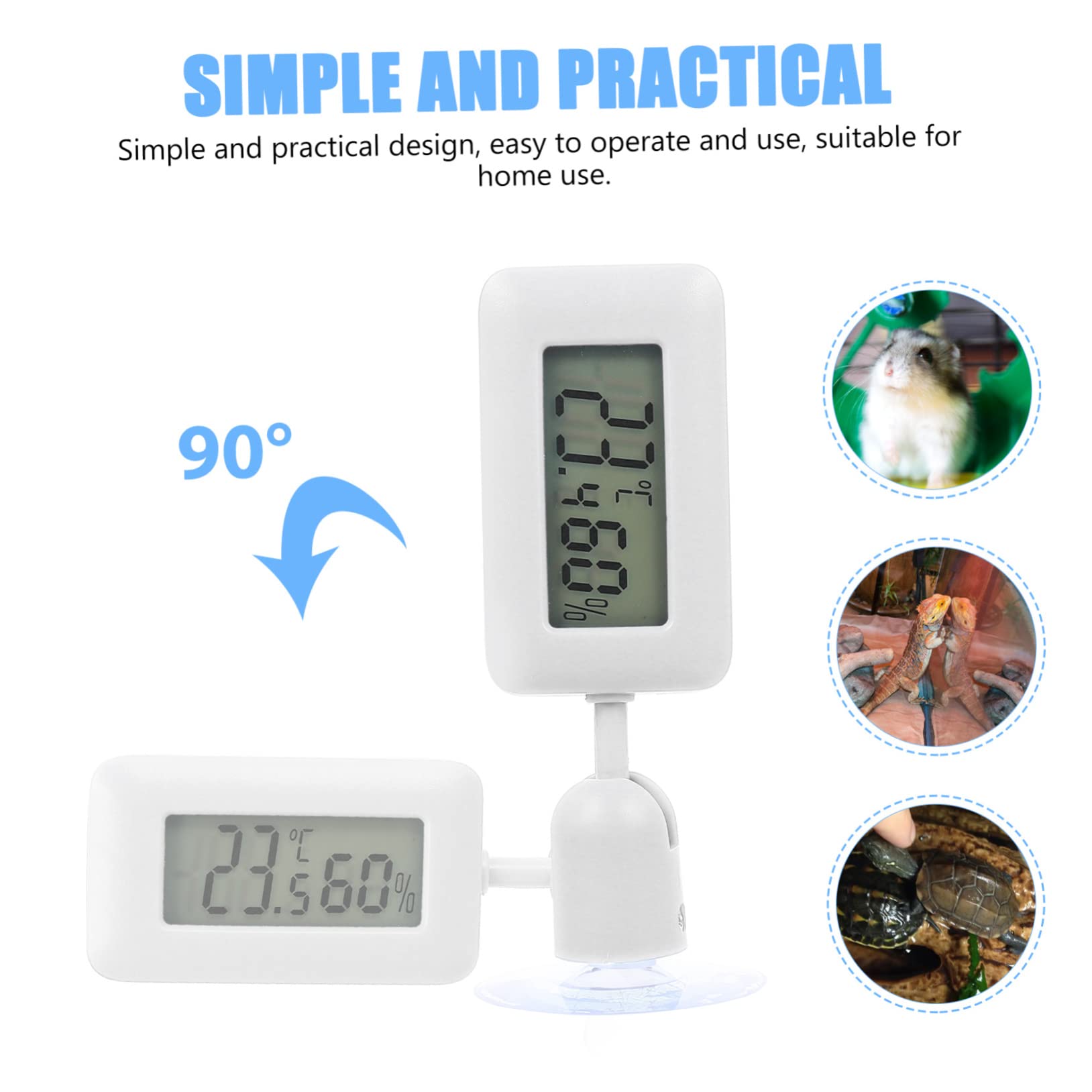BESPORTBLE 4piezas Termómetro Digital De Reptiles Rotatorio Ventosa Medidor De Temperatura y Humedad Para Terrarios y Acuarios Pantalla Fácil Instalación Para Dragones Barbados y Otros