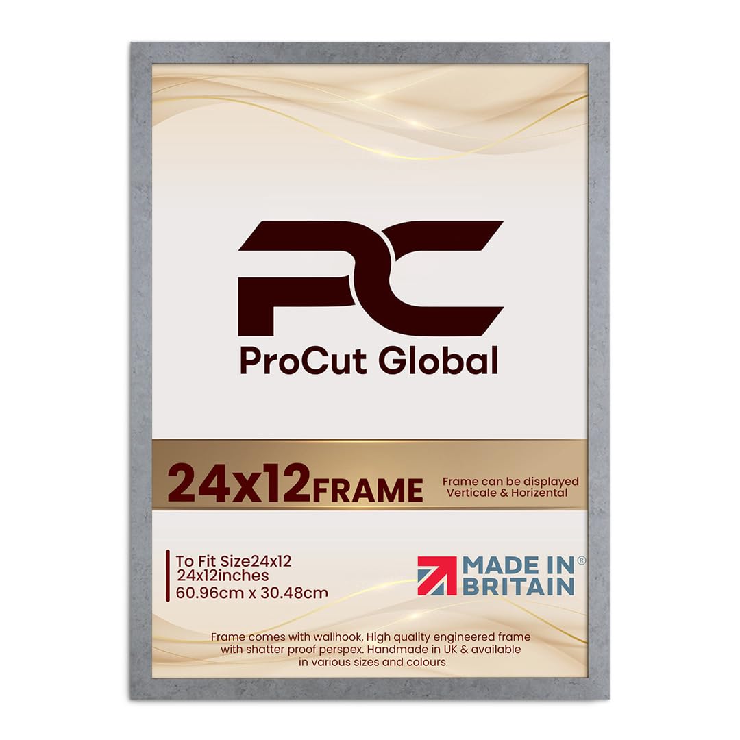 Procut Global 24X12 Grey Marble Picture Frames - Modern Wooden Photo Frame with Shatterproof Perspex for Wall or Tabletop - Perfect for Posters, Certificates, Prints - Sizes & Colors Available