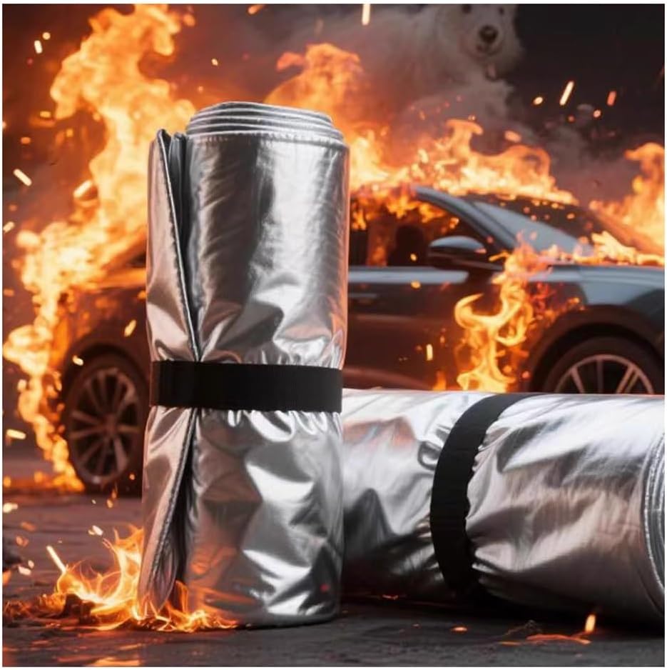 Emergency Fire Blanket for Cars - Silicone-Coated Fiberglass Fire Suppression for Electric/Fuel Vehicle Accidents - Survival Safety Gear with Carry Bag (6x9m/19.7x29.5ft) - Essential Fire Safety Tool