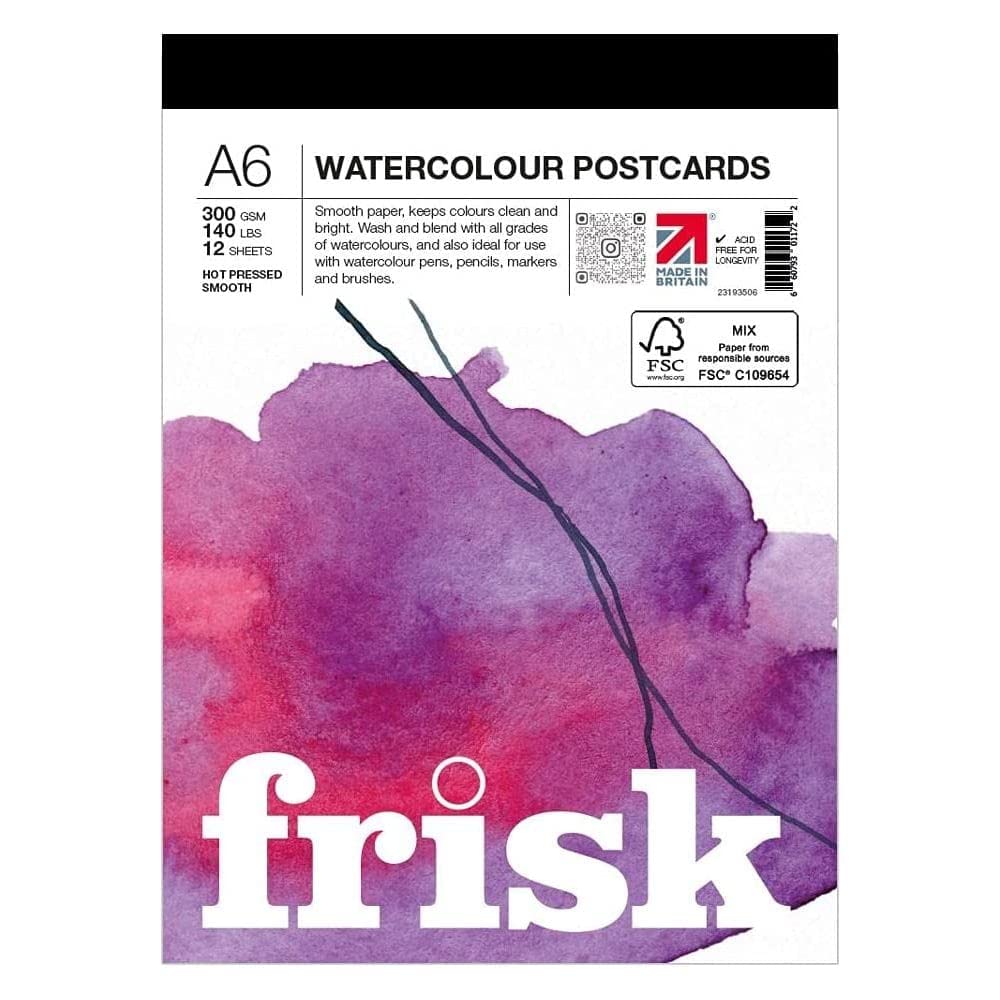 Frisk White Watercolour Postcards 300Gsm Hot Pressed/Smooth 12Sheets A6, 23193506
