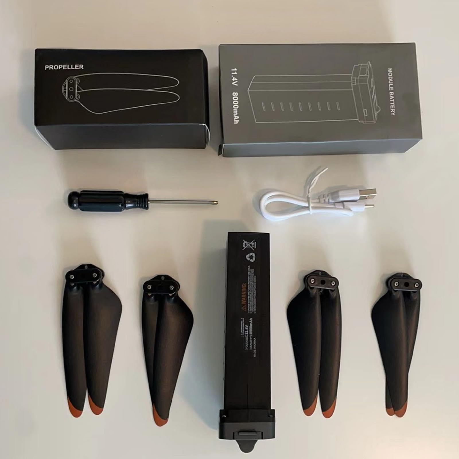 AE Pro+ drone Battery and Propellers Accessories Kits with Charging Cable and Screwdriver for Bingchat AE Pro+ Drone Black