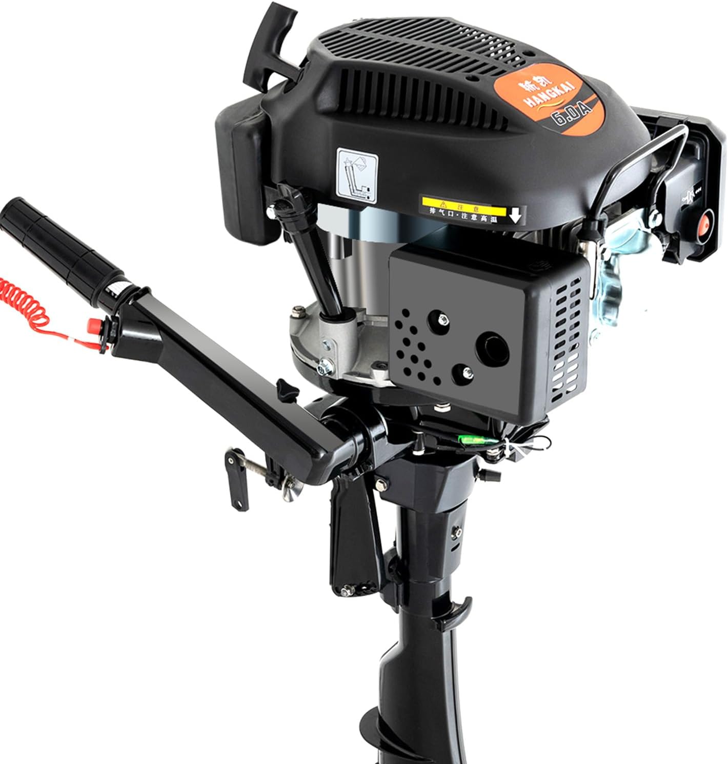 4-Stroke Outboard Motor, 6HP 140CC 3.75KW Outboard Engine Air-Cooling Gasoline Outboards Heavy Duty Gasoline Outboards w/TCI Ignition System for Inflatable Boats Fisheries Aquaculture