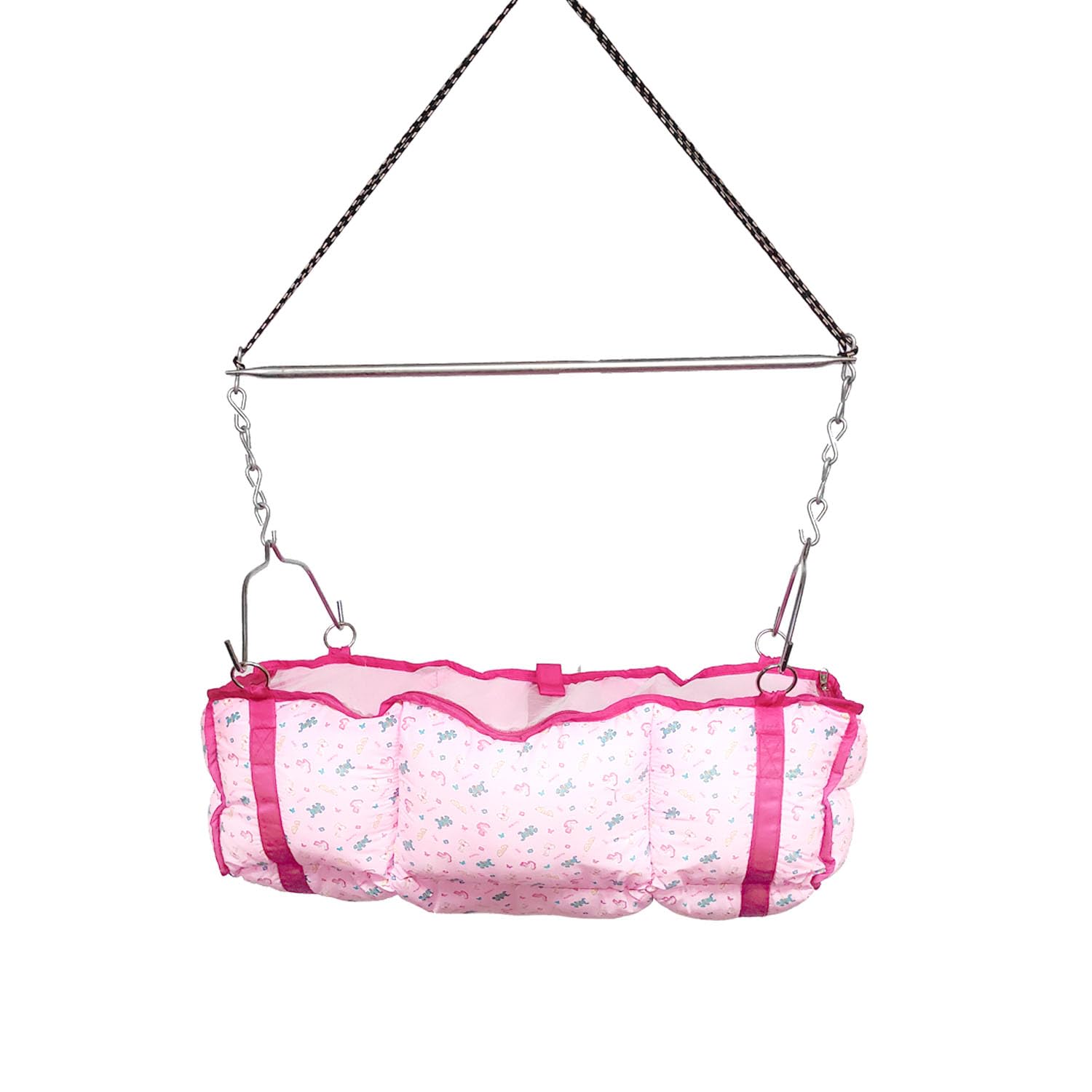 Wishing Clouds Foldable Baby Cradle/Ghodiyu Swing for Kids with Mosquito Net - Bedding Swing Bed Foldable Cloth for Babies Under Up to 0 – 2 Years, Weight Capacity 30 Kgs (Color - Pink)