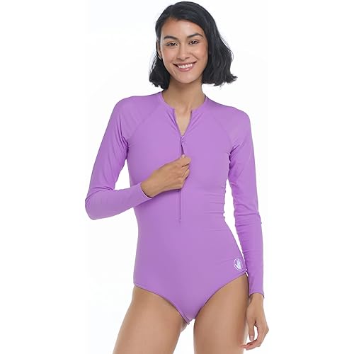 Body Glove Women's Standard Smoothies Chanel Solid Long Sleeve Zip Front One Piece Paddle Swimsuit