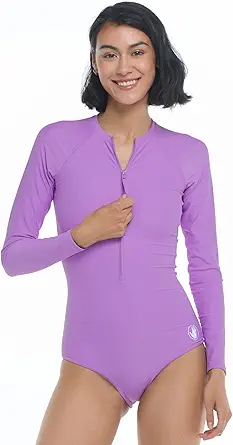 Body Glove Women's Standard Smoothies Chanel Solid Long Sleeve Zip Front One Piece Paddle Swimsuit