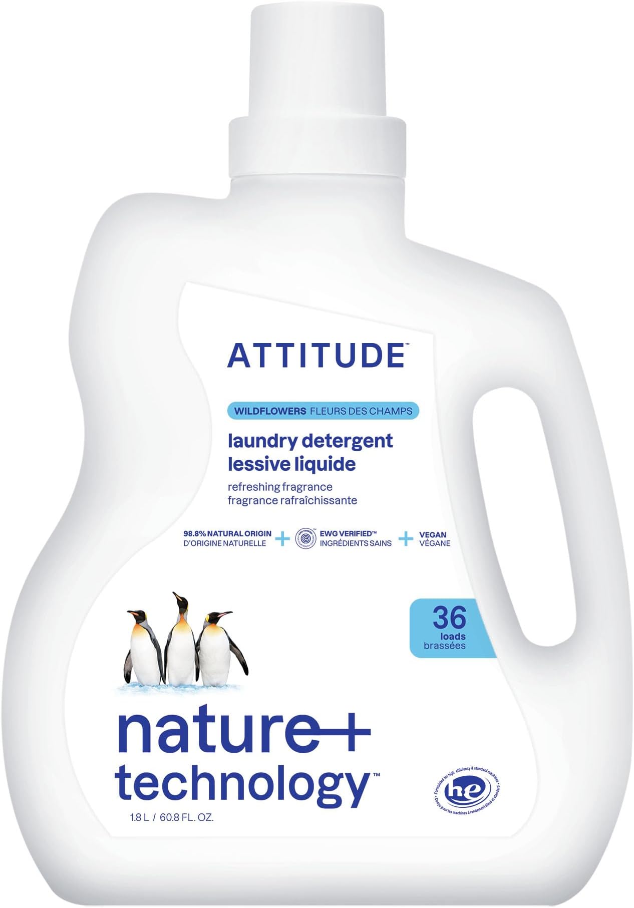 Liquid Laundry Detergent, EWG Verified Laundry Soap, 36 Loads, HE Compatible, Vegan, Plant Based Products, Cruelty-Free, Wildflowers, 60.8 Fl Oz