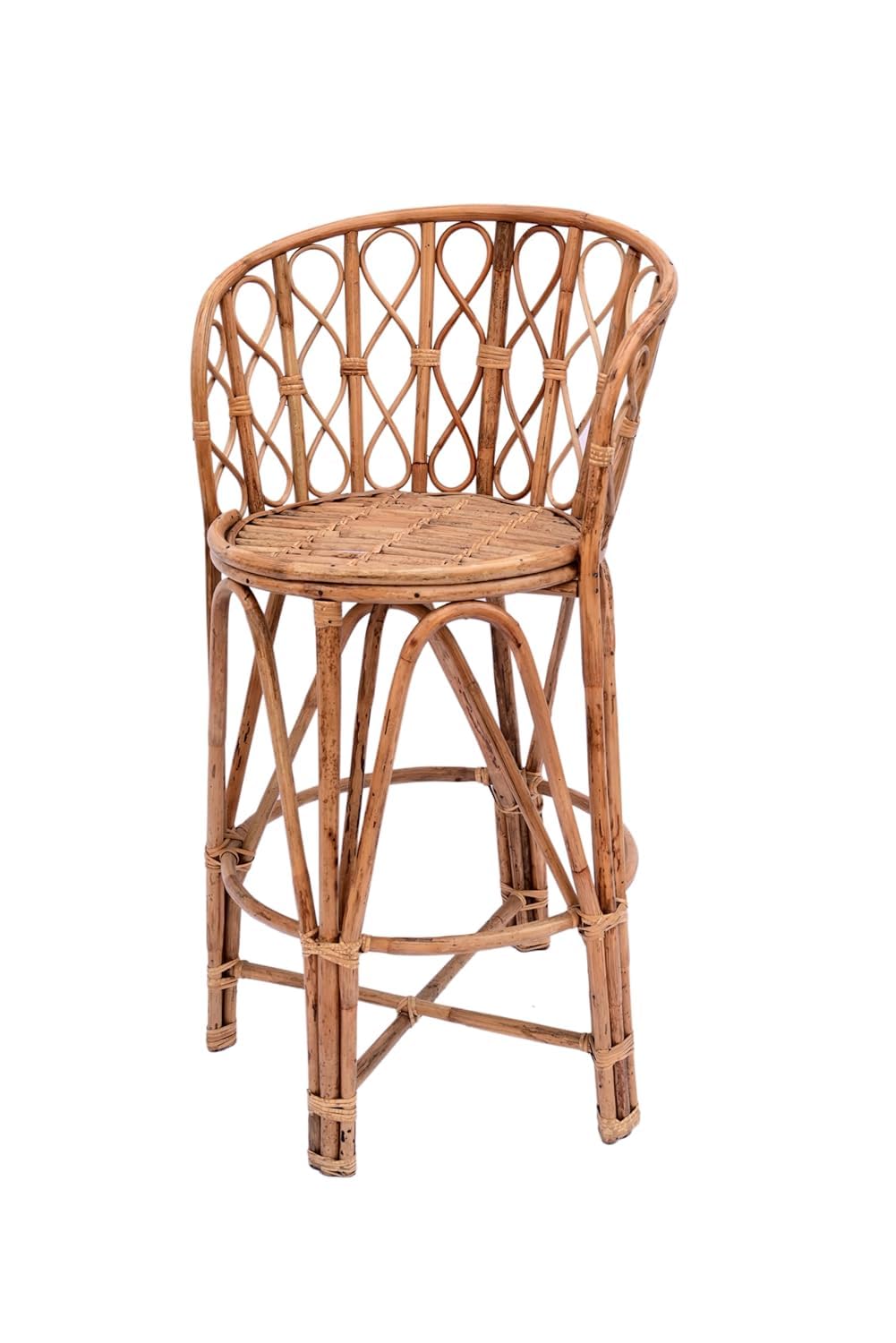 Bamboo Cane Bar Chair with Footrest | Handwoven Rattan Counter Height Stool | Natural Brown Lightweight Seating for Kitchen Island, Bar, Cafe, Restaurant-picture-12