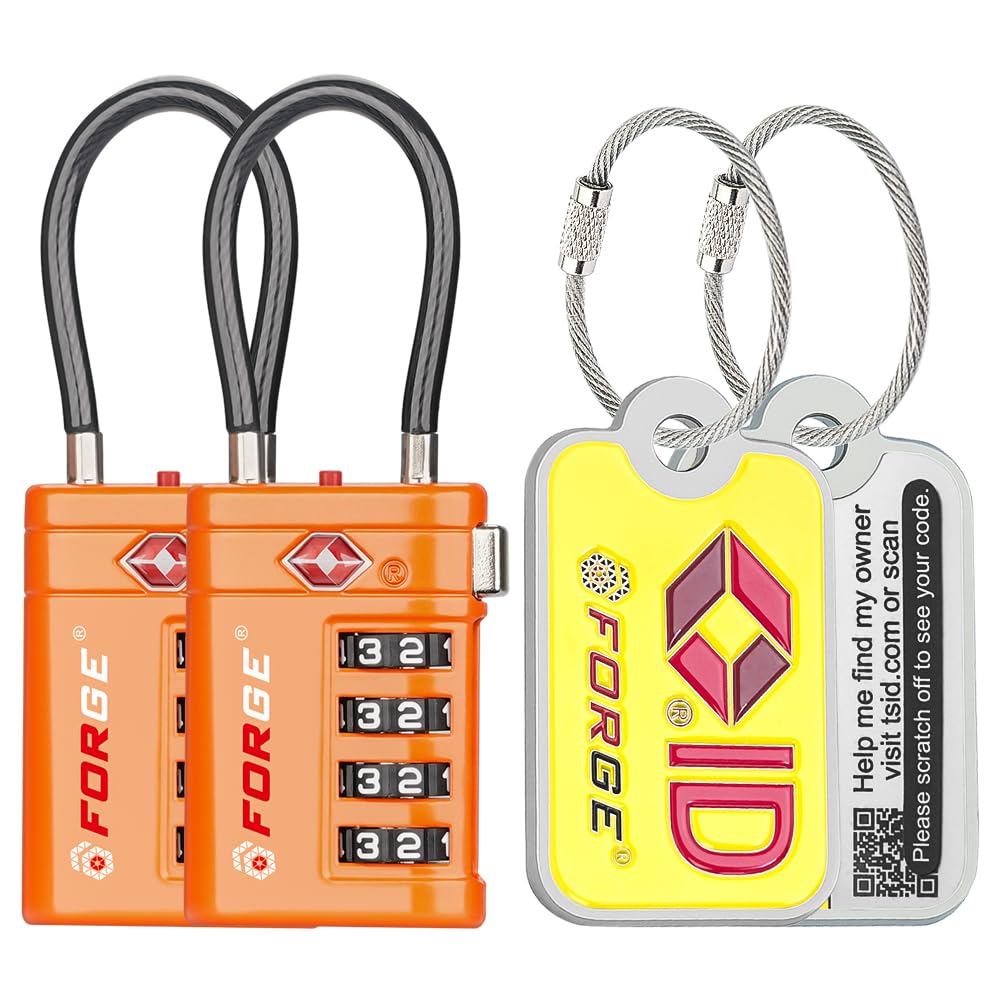 Forge Open Alert TSA Approved Luggage Locks, TSA Travel Locks, Zinc Alloy Body, 2 Orange Travel Locks with 2 Lost &amp; Found Tags for Luggage &amp; Suitcase.