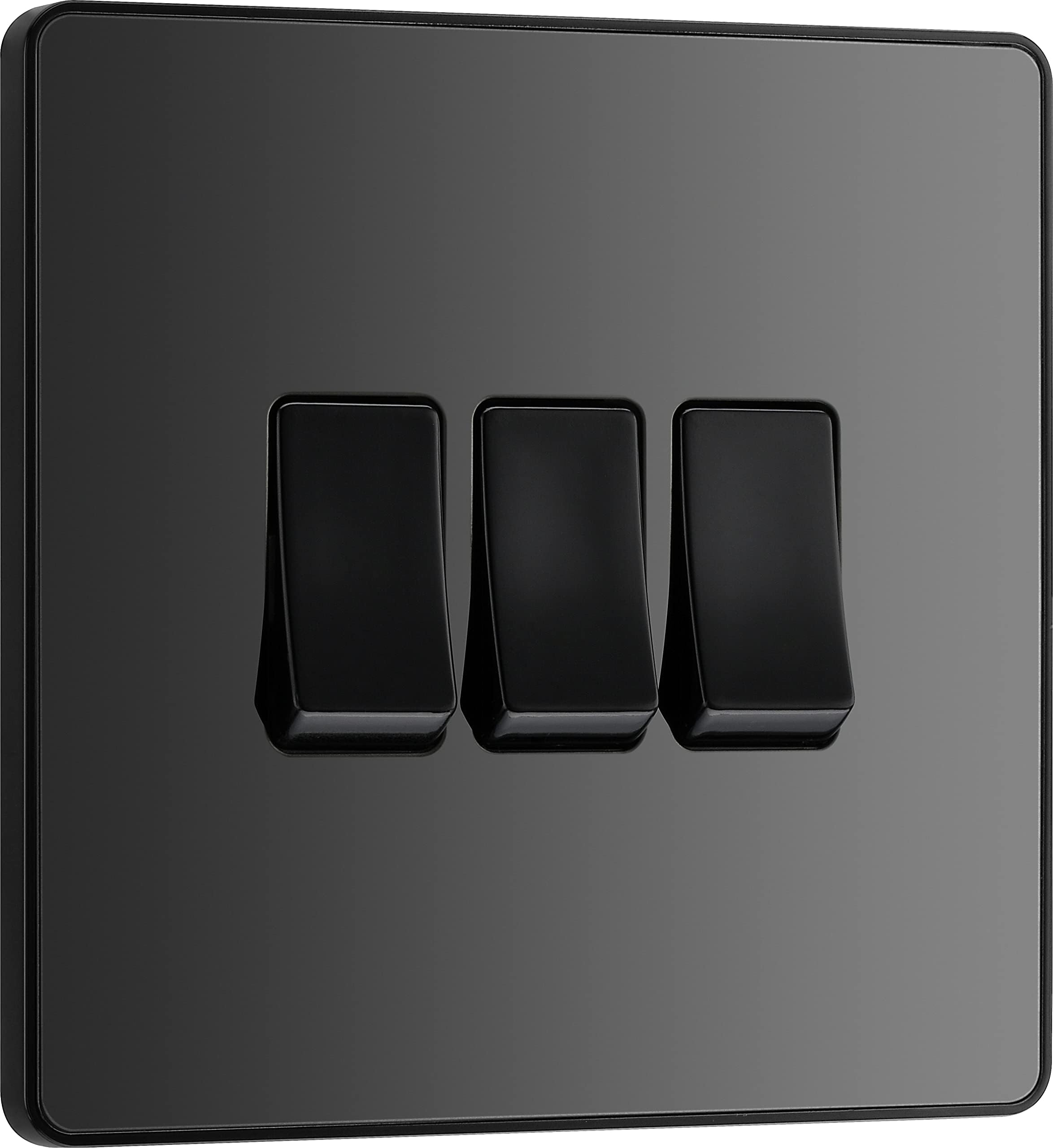 BG Electrical Triple Wall Light Switch, 2 Way, Screwless Front Plate, Round E...