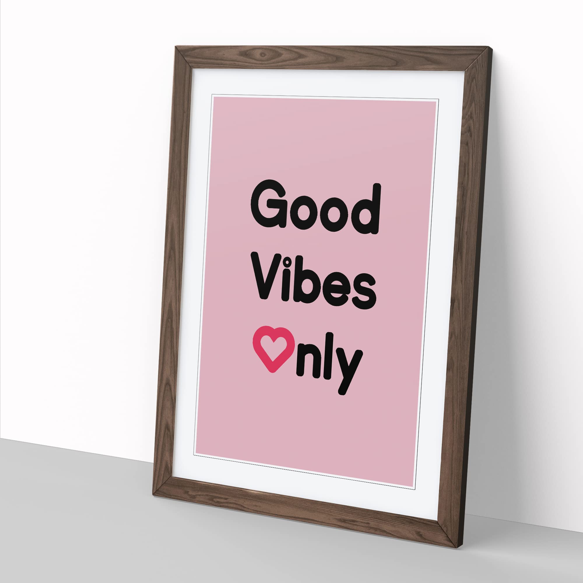 Good Vibes Only Pink Typography Quote Framed Wall Art Print, Ready to Hang Picture for Living Room Bedroom Home Office Décor - Image 2