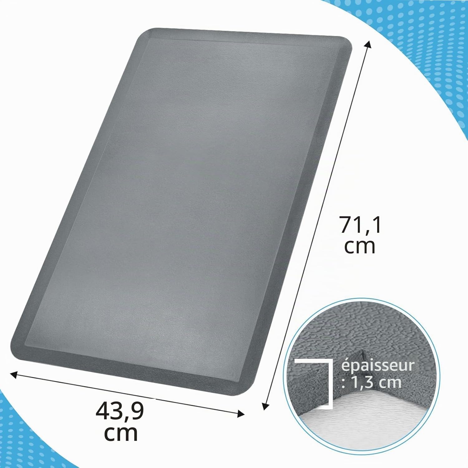 Art3d Lot de 1 Tapis Anti-Fatigue – Tapis de Cuisine rembourré de 1,2 cm – Coussin Confortable en Mousse antidérapante pour Bureau Debout, Bureau ou Garage,71 x 44 x 1,2 cm, Gris Foncé