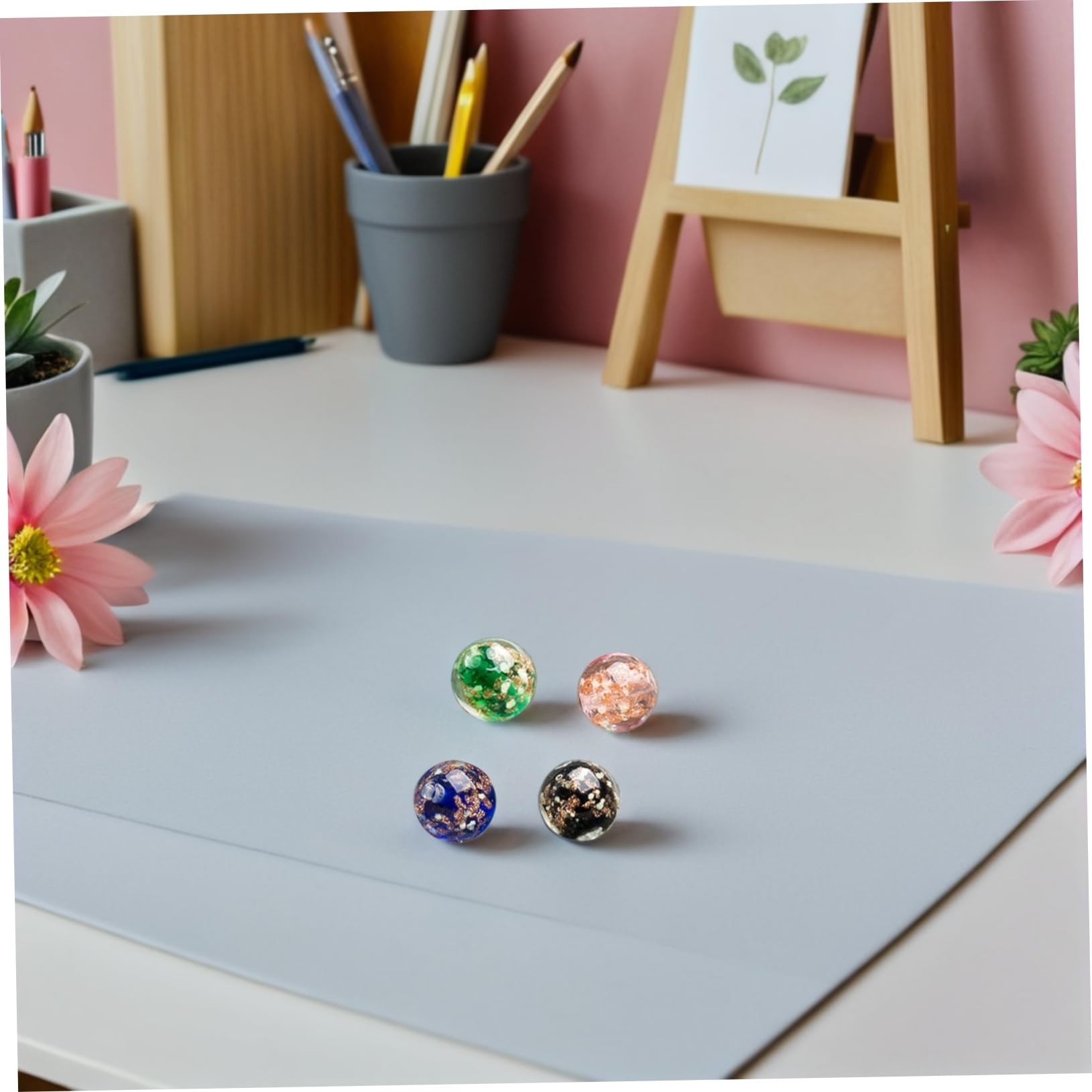 DOITOOL 4 Set Perline in Vetro Perline Rotonde Distanziali Con Liscio Per Braccialetti Fai Da Te E Creazioni Artigianali 40 Pezzi * 4