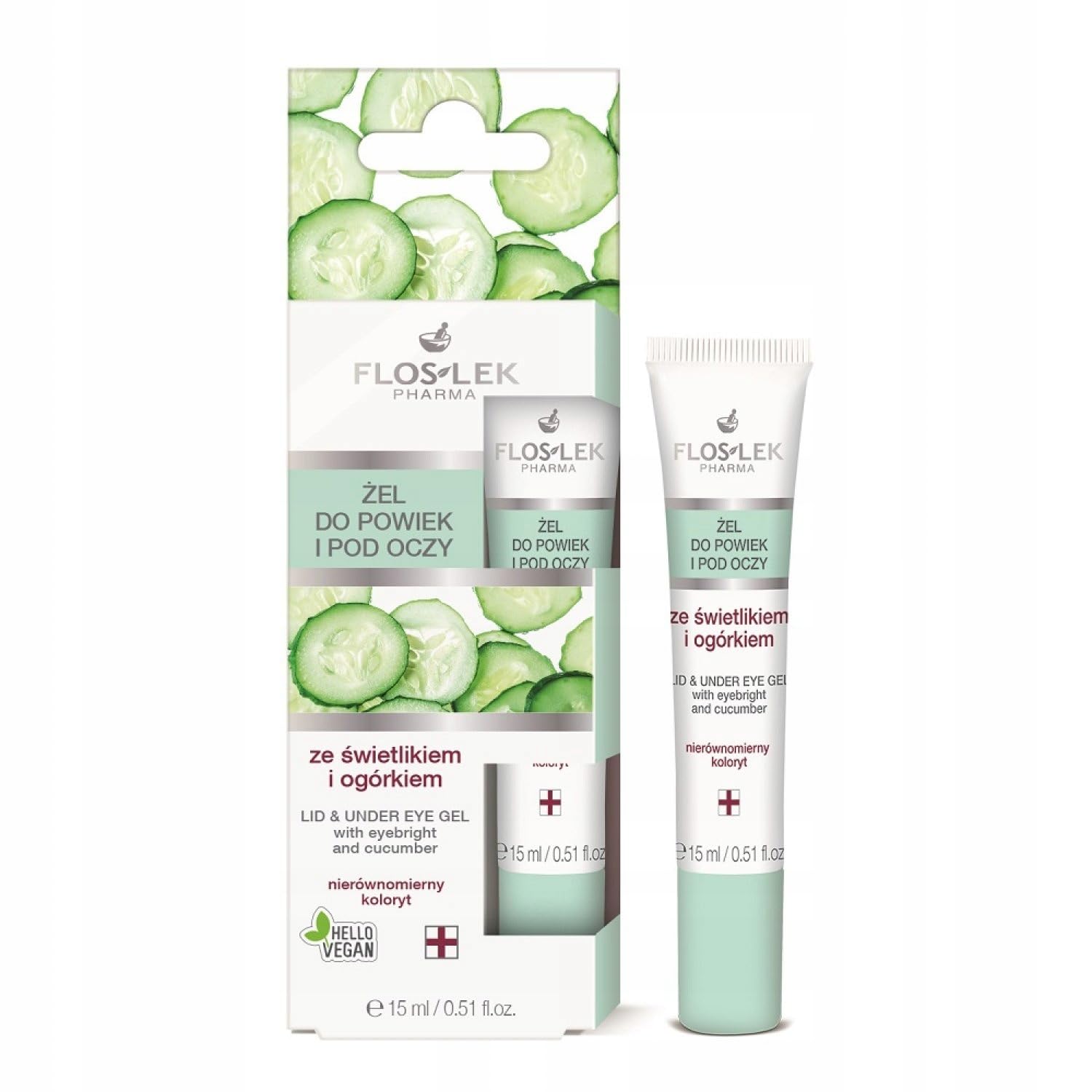 Floslek Pharma, coperchio e gel sotto gli occhi con Eyebright e cetriolo, 15 ml