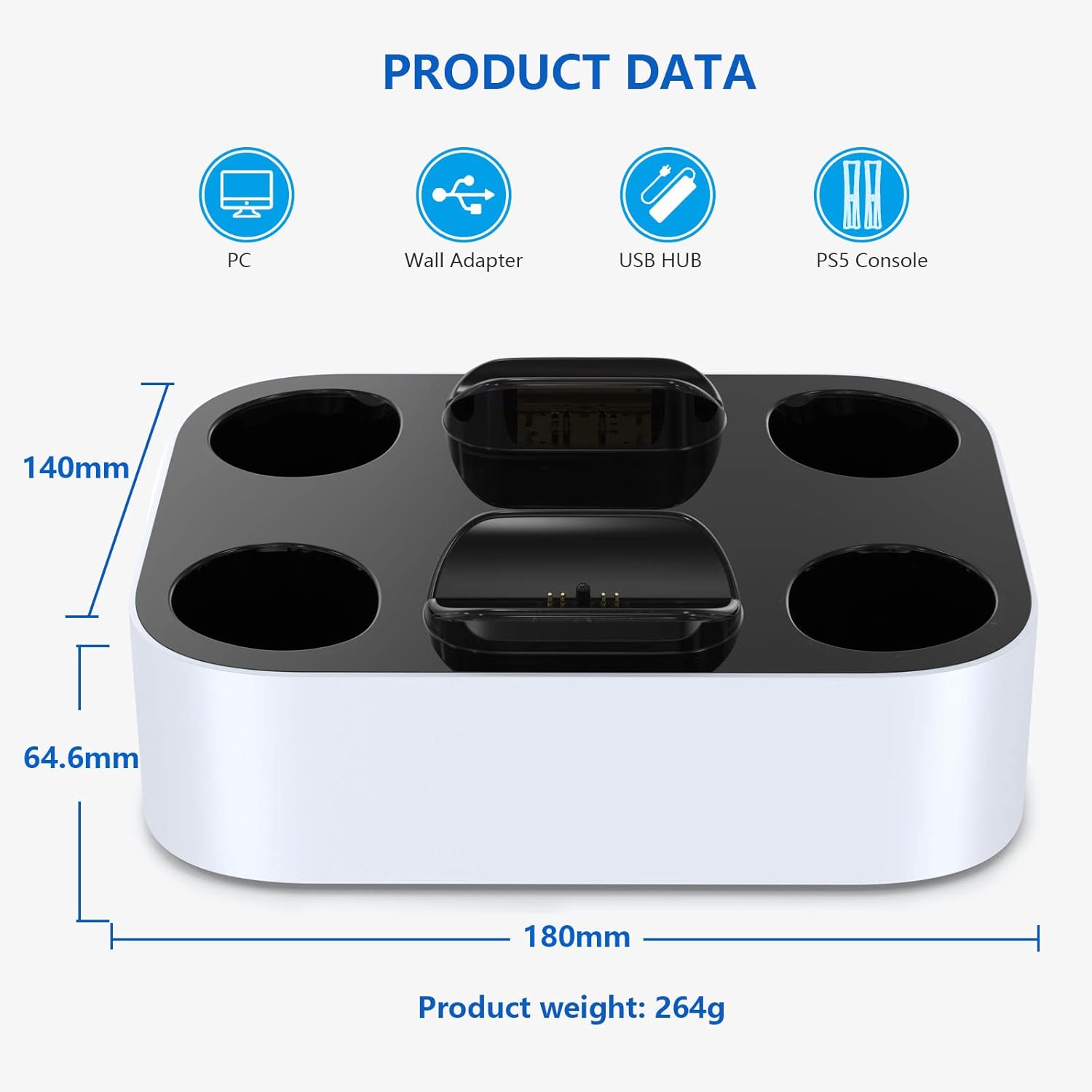 JYMEGOVR PS5 Controller Charging Station, for Playstation 5 Controllers, Fast Charging Dock 5V/3A, Controller Charger Station for Playstation 5 DualSense Wireless Controller Accessories, White