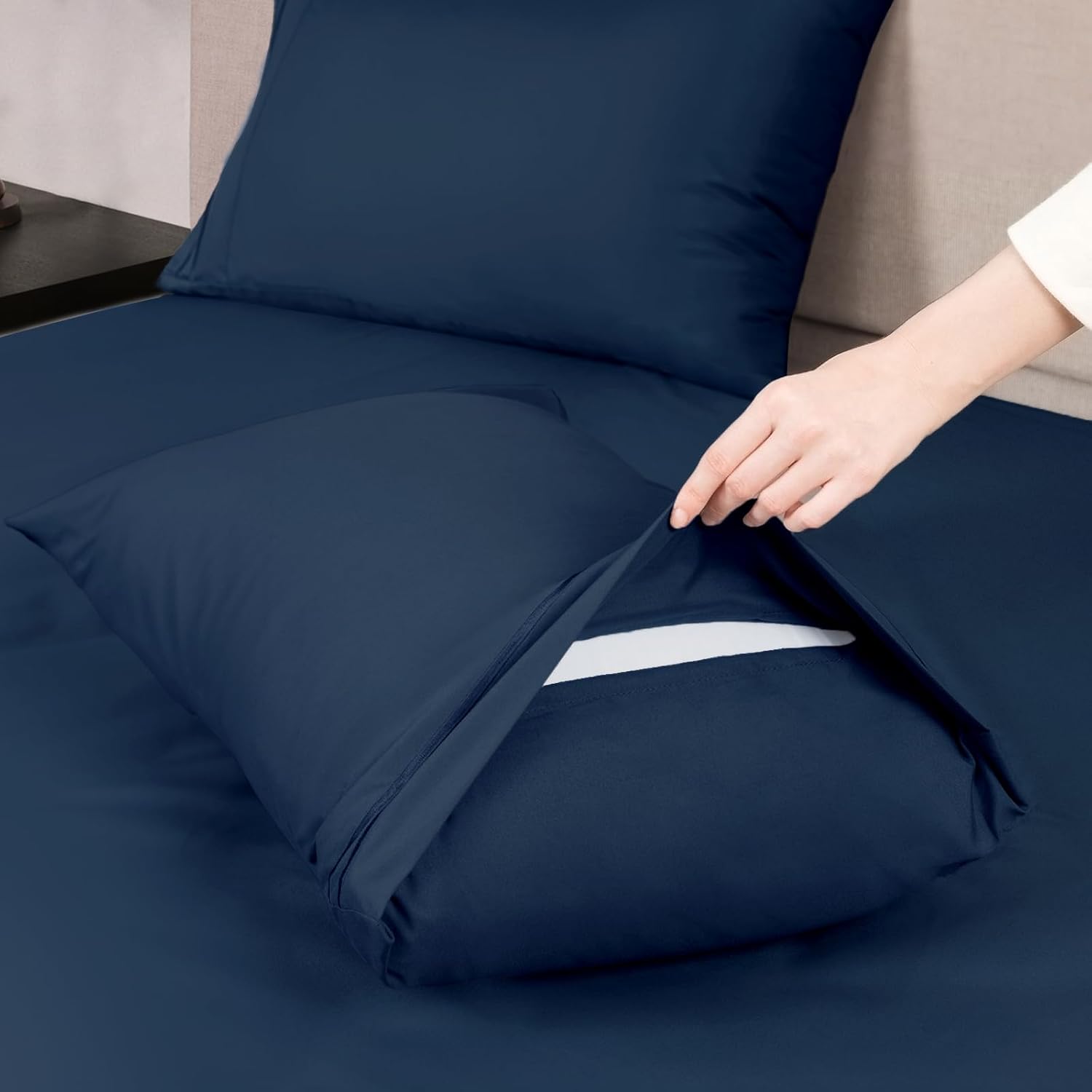 Mejoroom King Size Bed Sheet Set - Hotel Luxury 1800 Bedding Sheets & Pillowcases - 16" Deep Pocket Fitted Sheet, Soft, Breathable, Wrinkle & Fade Resistant - 4 Piece(King,Navy) - Image 4