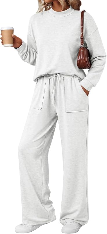 LILLUSORY Lounge Sets Mock Neck Top Wide Leg Drawstring Pants with Pockets