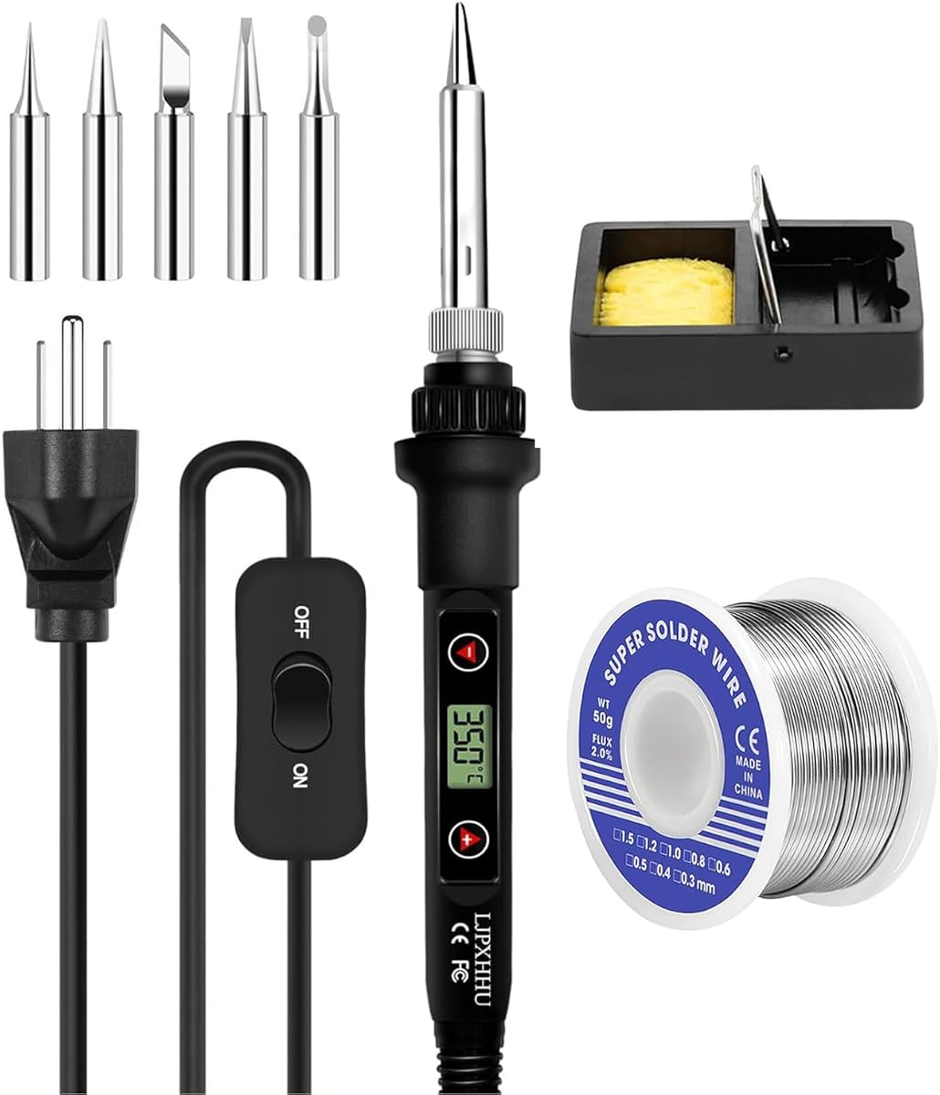 80W LCD Soldering Iron Kit Adjustable Temperature 180-520°C Electronics Welding Tools On/Off Switch, Solder Wire, 5 Soldering Tips for Jewelry Electric Repairing DIY, 110V US Plug