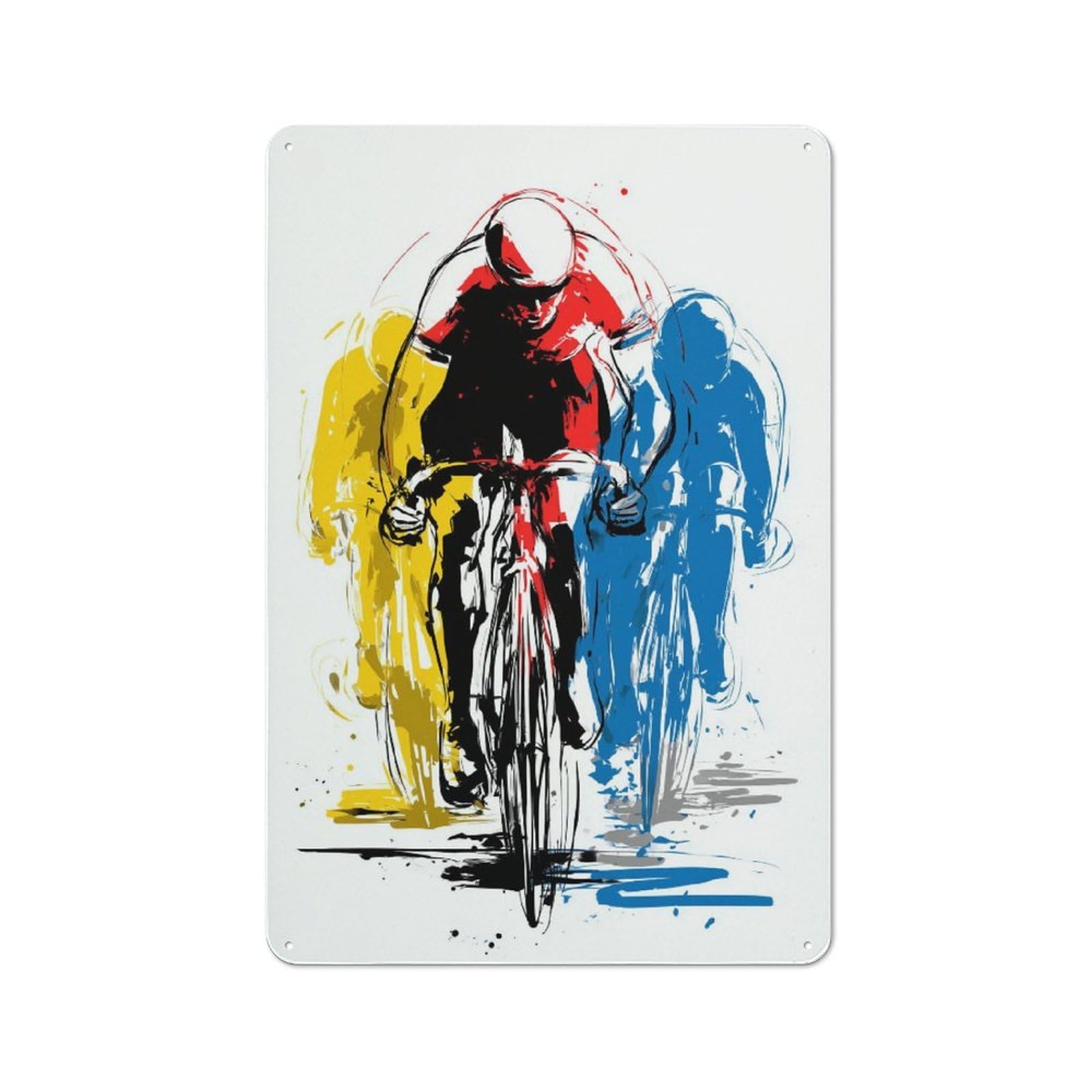 Junmoney Vibrant Cyclists In Motion Industrial-Style Metal Plaque 30X20cm For Hallway Wall, A Winter Wall Decor Update For Hallway Decor Lovers