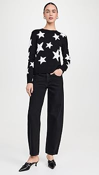 alice + olivia Women's Andora Fuzzy Star Pullover, Black