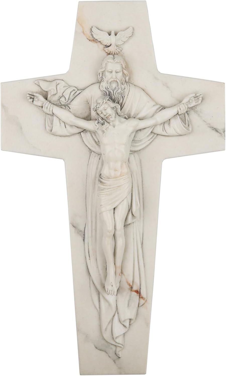 ShineOnAngel Holy Trinity Wall Cross, 10inch Holy Cross White Marble Look Christian Cross Wall Decor, Religious Crucifix Modern Home Wall Decoration, Hand Painted Father Son Holy Spirit Religious Wall Crucifix and Spiritual Gifts
