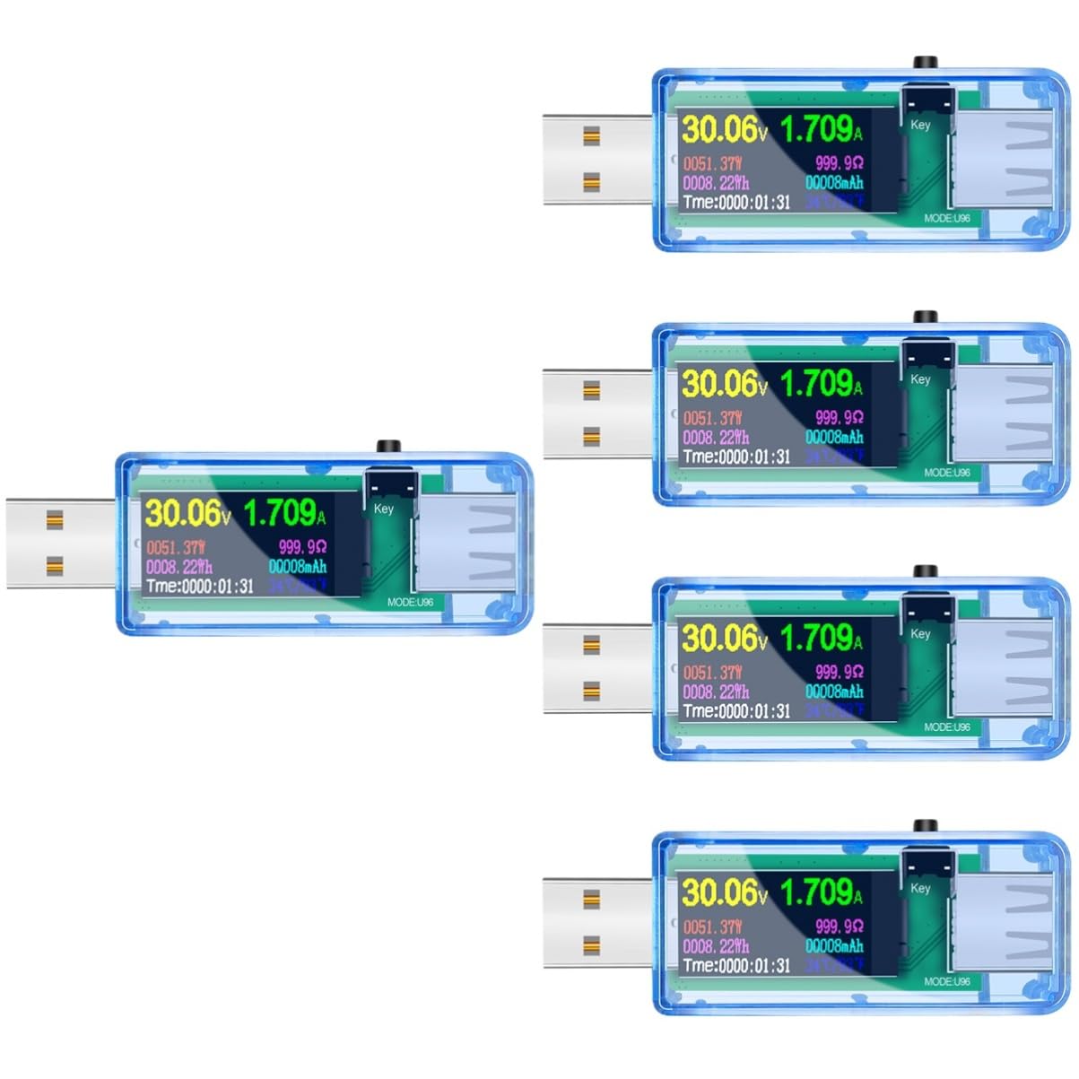 jojofuny 5piezas Probador Usb De Voltaje y Medidor De Digital Pantalla Lcd Tester De Voltímetro y Amperímetro Para Cargadores Usb y Dispositivos Móviles