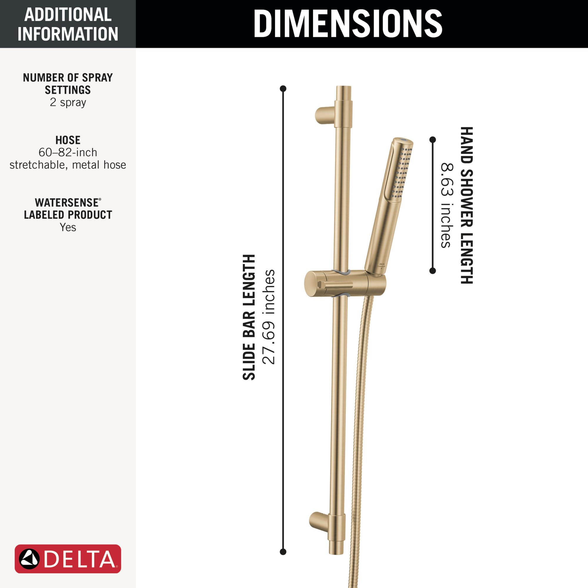 Delta 2-Setting Brushed Gold Wall Mount Handheld Shower Head with