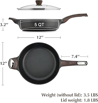 SENSARTE Nonstick Frying Pan Skillet with Lid, 12 Inch Large Deep Frying Pan, 5 Qt Non Stick Saute Pan with Cover, Induction Pan, Healthy Non Toxic Cooking Pan with Helper Handle, PFOA PFOS Free