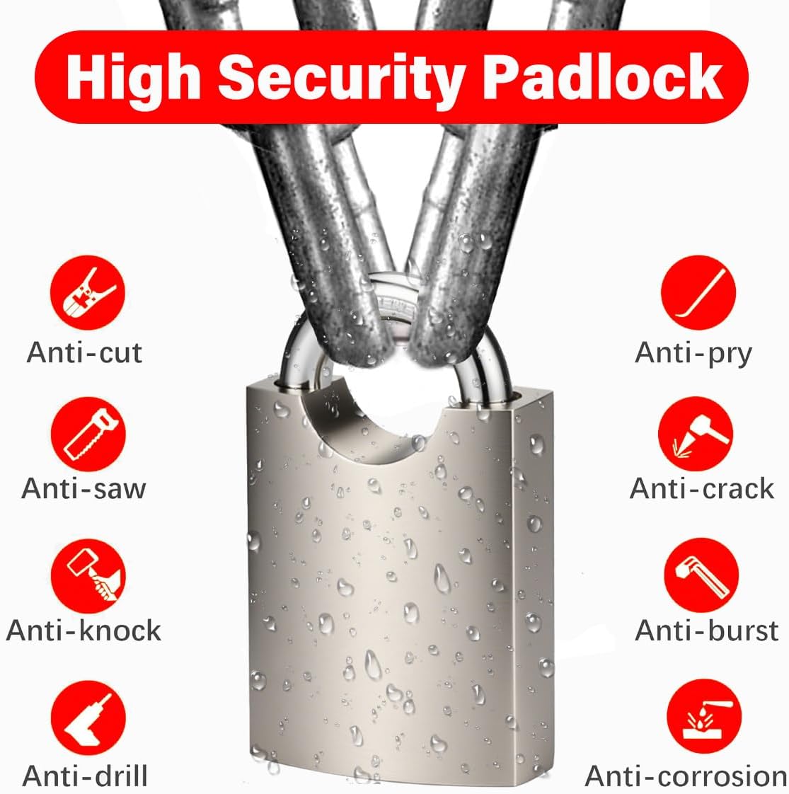 Handmade Stainless Steel Heavy Duty Padlock with 4 Key, Weatherproof and Rustproof, High Security Armoured Heavy Duty Lock for Shipping Container, Fence, Gate, Garden, Garages, Warehouse