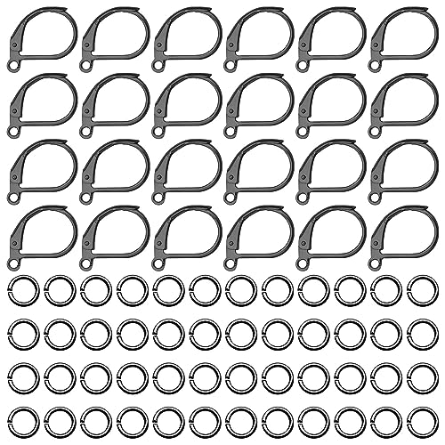 200pcs French Earring Hooks Set,100pcs Hypoallergenic Earring Hooks Leverback Earwires French Hook Ear Wire Brass Leverback Earring with 100pcs Jump Rings for DIY Jewelry Making Findings(Gun Black)