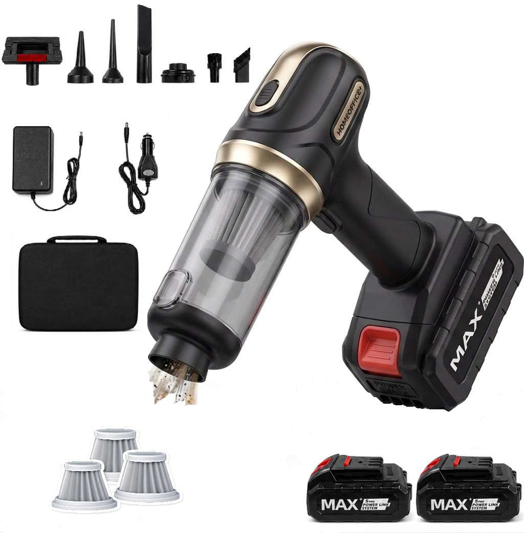 Aspirateur voiture puissant moteur 120W maison bureau mini aspirateur nettoyage intérieur voiture chargeur secteur+câble allume cigare Aspirateur Souffleur à main 2 vitesses 2 batteries amovibles