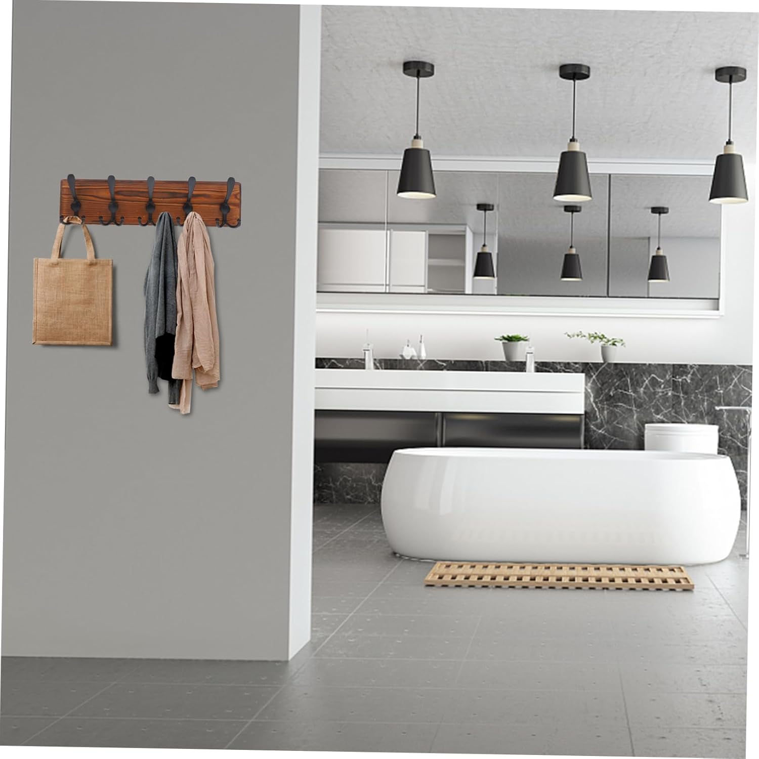 Wooden Wall Mount Key Holder and Coat Rack Vintage Design Adjustable Hooks for Home Entryway Key Organizer and Hat Rack