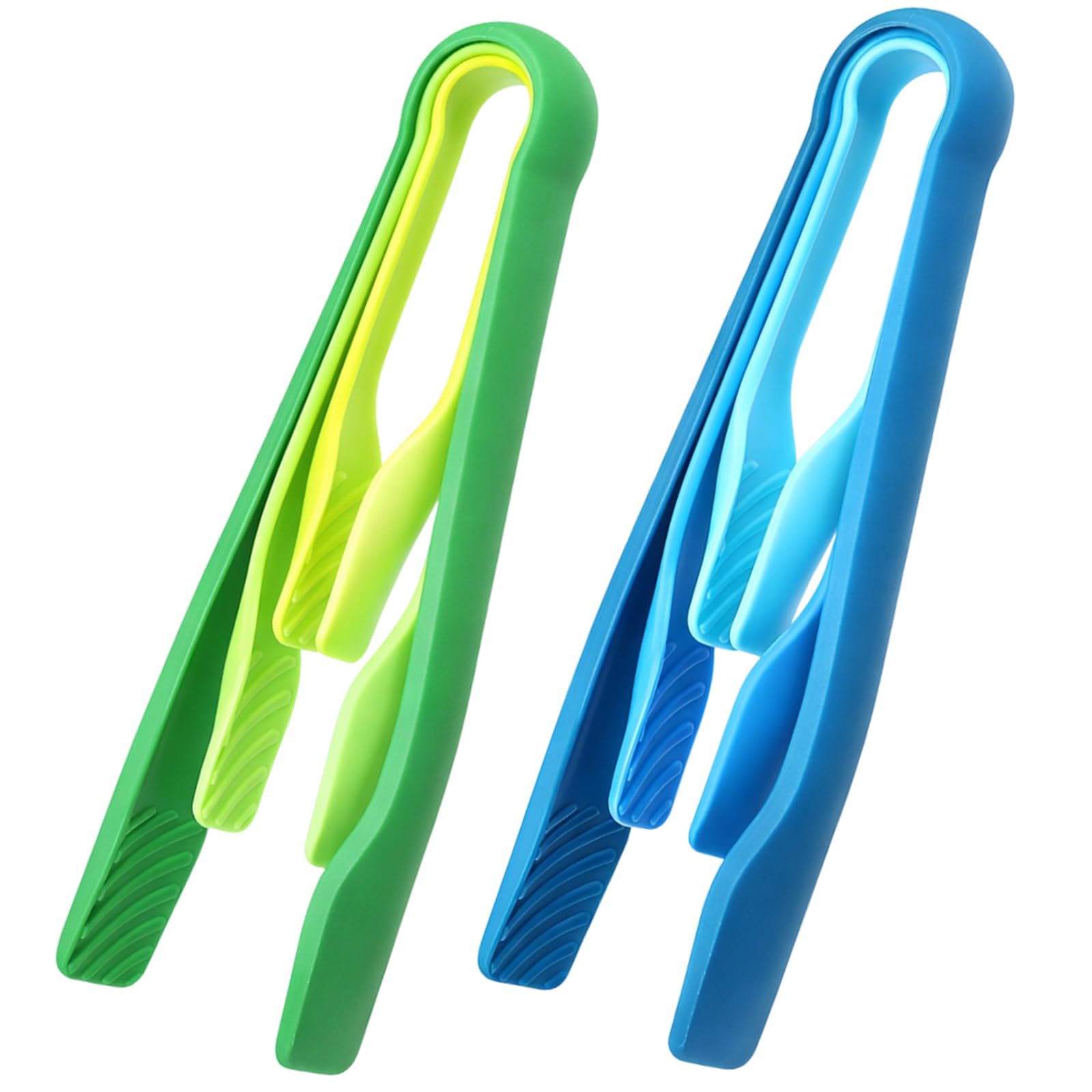 6 PCS Plastic Tongs, Set with 3 Blue and 3 Green Small Tongs for Food, Ideal for Kitchen Cooking and Serving, Durable Utensils for Buffet and Camping