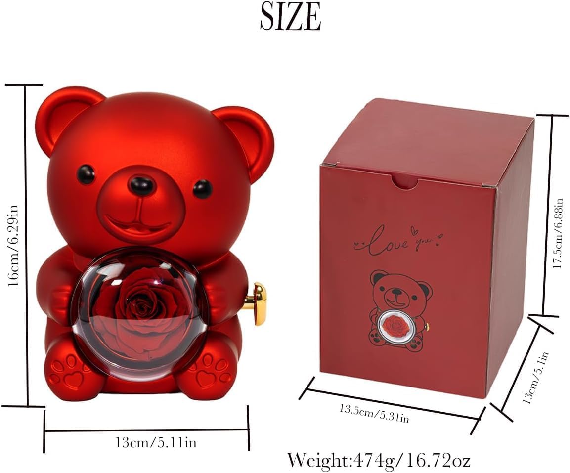 DUNGRANI ENTERPRISE Teddy Bear with Preserved Rose, Flower Forever in Bear with Elegant Gift Box for Women, Romantic Bear Roses Gifts for Valentines Mothers Day Anniversary Day Birthday 1