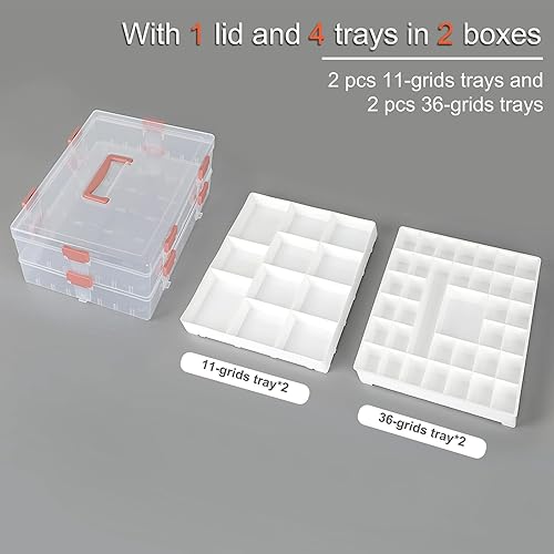 Miniatura 2 de BTSKY Caja de almacenamiento divisoria transparente de 2 capas con 1 tapa, 4 niveles de plástico para accesorios de plástico, caja organizadora con