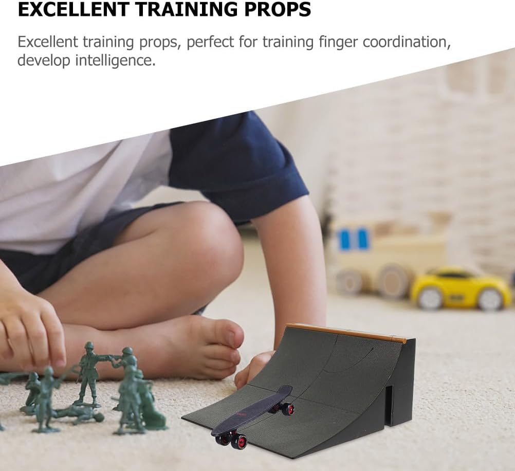 SUPVOX 2pcs Finger Skateboard Ramp, Mini Skate Park Set with Ramps Obstacles, Training Toys for Finger Skill Development, Gifts for Kids Ages 5+ & Adults, Black